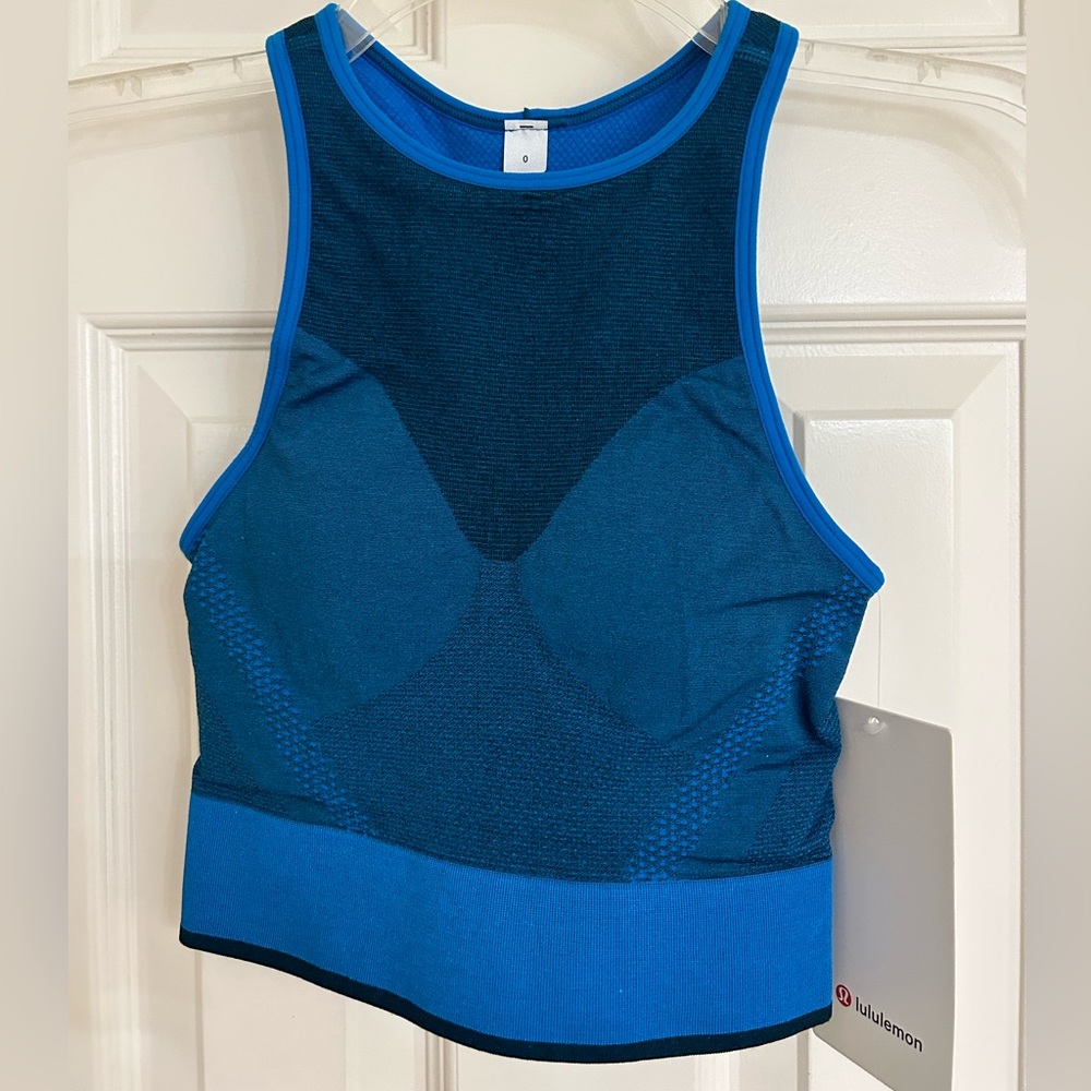 Lululemon blue seamless shelf-bra training tank NWT SIZE 0